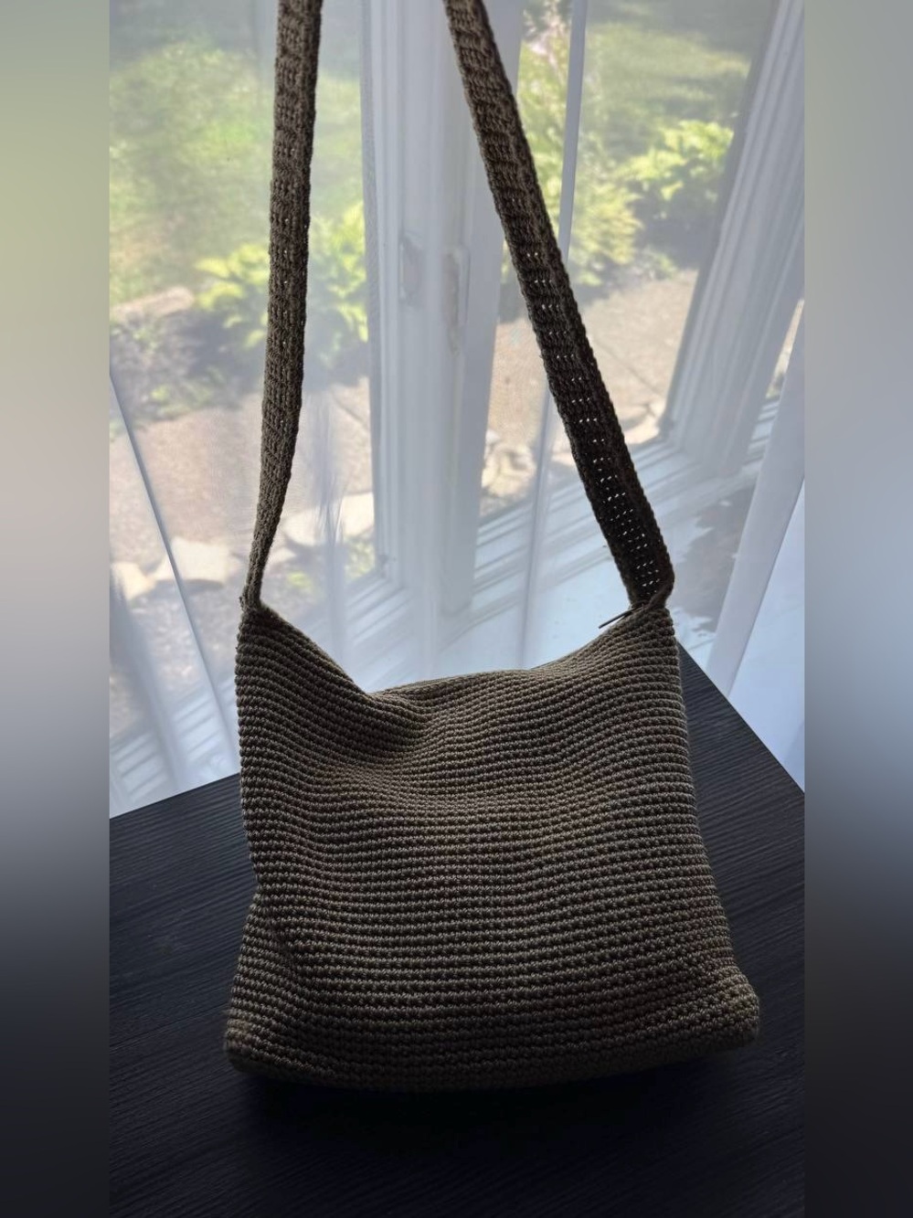 The Sak Crochet Crossbody Bag Purse with Front Zipper Tan Boho